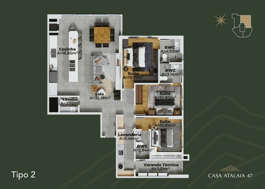 Apartamento com 3 dormitórios (sendo 3 suítes) à venda em Itajaí – Bairro Fazenda, Itajaí com 125 m²