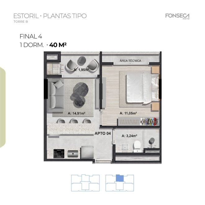 Apartamento com 1 dormitório à venda em Camboriú – Tabuleiro com 40 m²