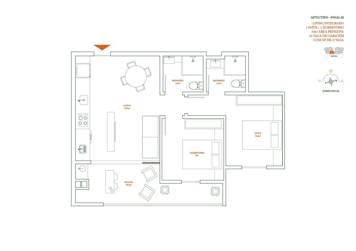 Apartamento com 2 dormitórios (sendo 1 suíte) à venda em Camboriú – São Francisco de Assis com 70 m²