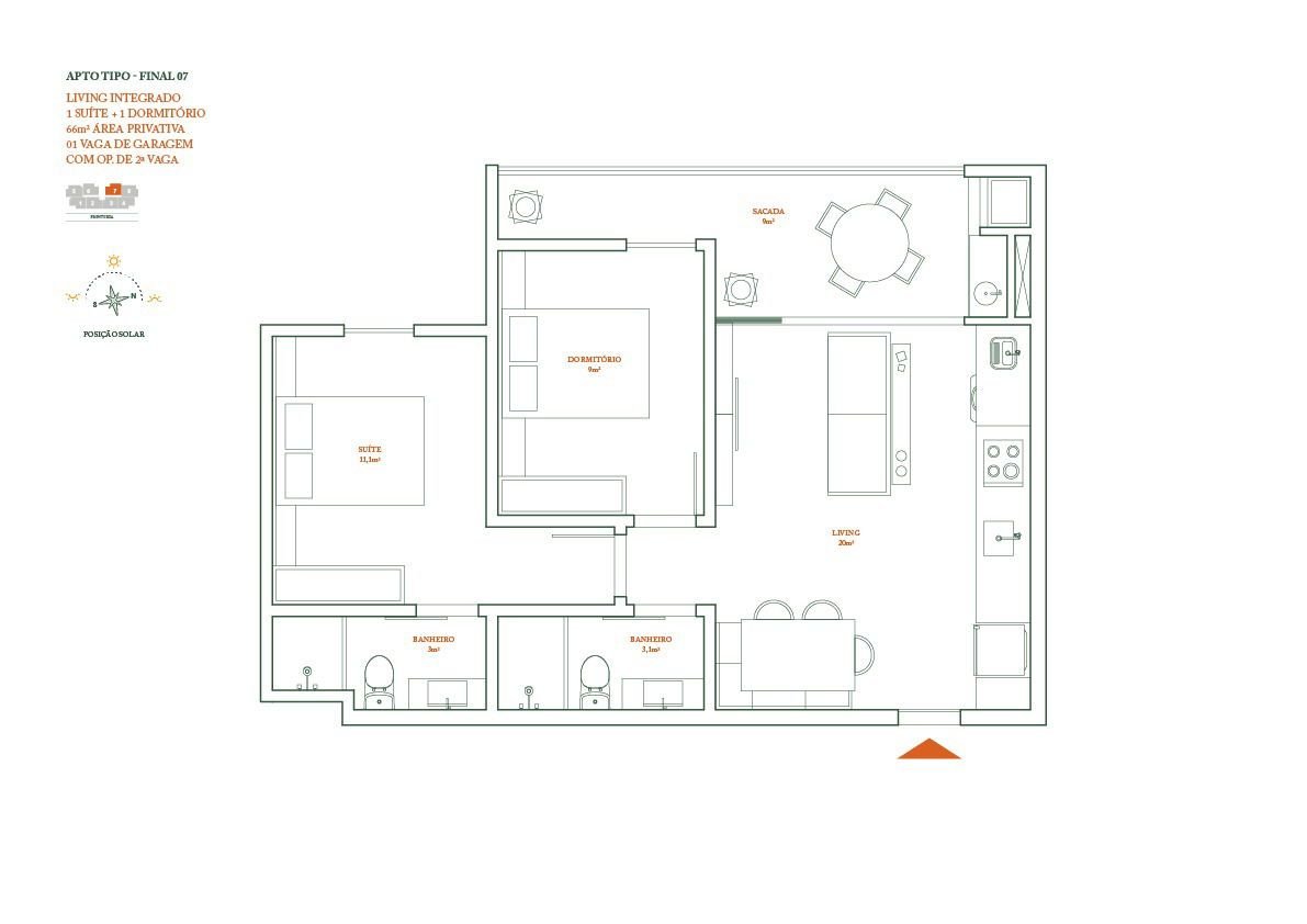 Apartamento com 2 dormitórios (sendo 1 suíte) à venda em Camboriú – São Francisco de Assis com 70 m²